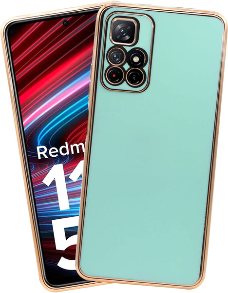VAKIBO Golden Chrome Border Pista Green Coloured Soft TPU Back Cover Case With Camera Protection Suitable for Mi 11i